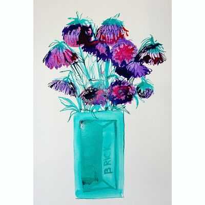 Purple Flowers & London Brick Vase Original
