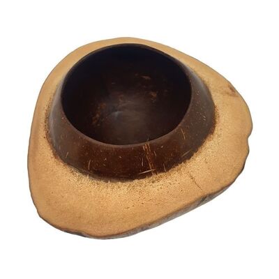 Cuenco de coco, cáscara redonda con cáscara de coco, longitud total de 22-25 cm