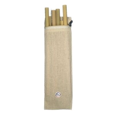 Vie Gourmet Bambus Trinkhalme, 6er Set, mit Reinigungsbürste & Reißverschlusstasche