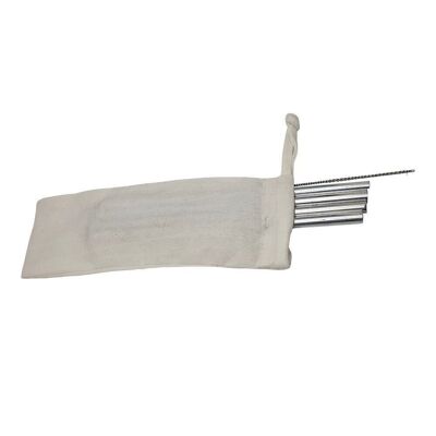 Vie Gourmet Aluminium Reusable Drinking Straws, 20cm, Set of 4, with Cleaning Brush & Zipper Cotton Bag