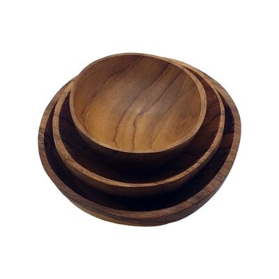 Vie Gourmet Teak Wood Dipping Bowl Set, 10/8/6cm