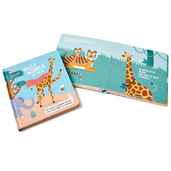 Kartonnen flappenboek 'hallo wereld, hier ben ik!' - kiki giraf 4