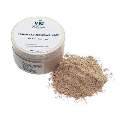 Vie Naturals Moroccan Hammam Rhassoul con una cuchara de coco