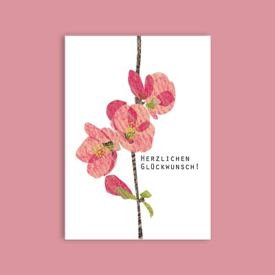 Postcard wood pulp cardboard - flowers - quince branch