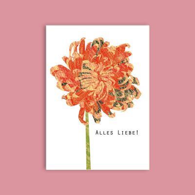 Postcard wood pulp cardboard - flowers - chrysanthemum