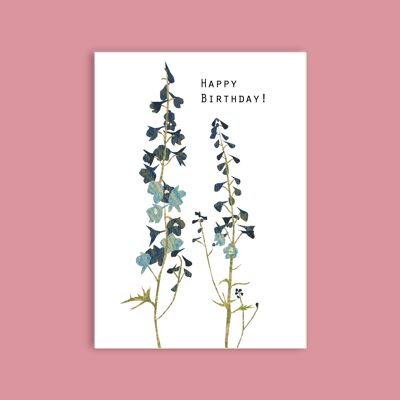 Carte postale carton pulpe de bois - fleurs - pied d'alouette