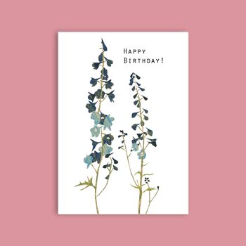 Carte postale carton pulpe de bois - fleurs - pied d'alouette 1