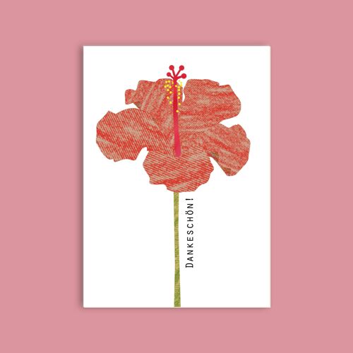 Postkarte Holzschliffpappe - Blumen - Hibiskus