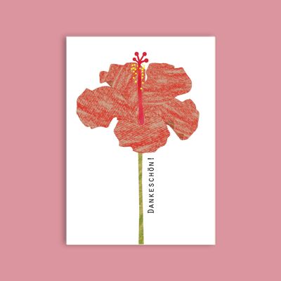 Postcard wood pulp cardboard - flowers - hibiscus