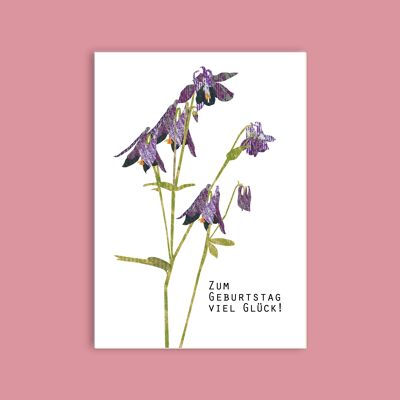 Postkarte Holzschliffpappe - Blumen - Akelei