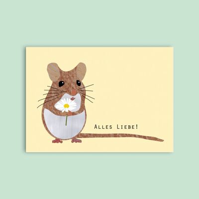 Postkarte Holzschliffpappe - Tiere - Maus