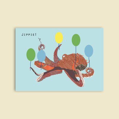 Postkarte Holzschliffpappe - Tiere - Krake