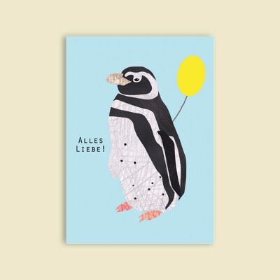 Cartolina di pasta di legno in cartone - animali - pinguino