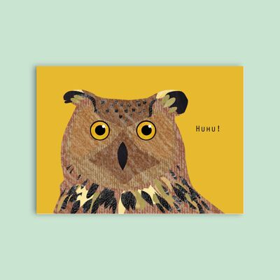 Postkarte Holzschliffpappe - Tiere - Uhu