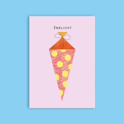 Postkarte Holzschliffpappe - Schultüte rosa