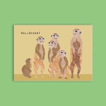 Carte postale pâte à bois carton - animaux - suricates 1