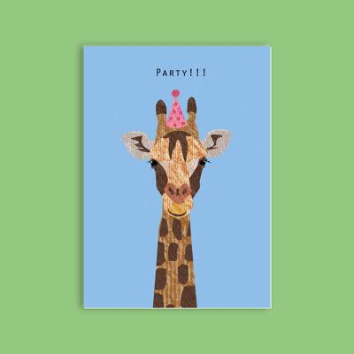 Postal cartón pasta de madera - animales - jirafa (¡fiesta!)