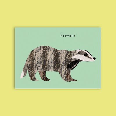 Postal cartón pasta de madera - animales - tejón