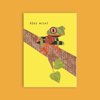 Carte postale carton pâte à bois - animaux - grenouille 1