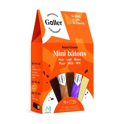 Pocketbag 15 mini-bâtons assortiment Noir Lait Blanc