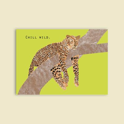Postal cartón pasta de madera - animales - leopardo