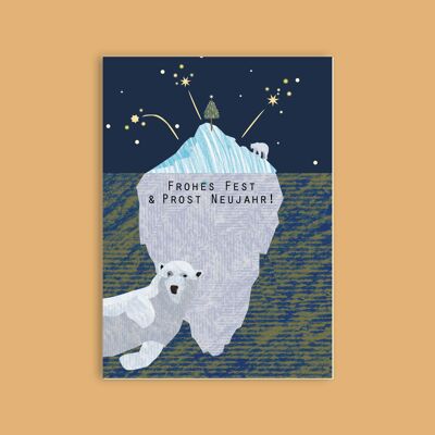 Carte postale pâte à bois carton - Noël - ours polaires