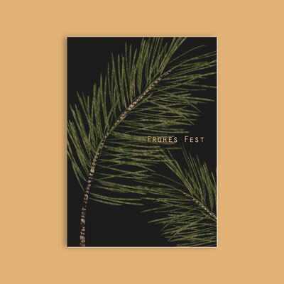 Cartolina in pasta di legno in cartone - Natale - rami di pino