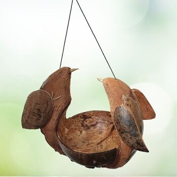 Mangeoire à oiseaux Vie Naturals, coquille de noix de coco avec sculpture de 2 oiseaux, hauteur de suspension d'environ 30 cm 3
