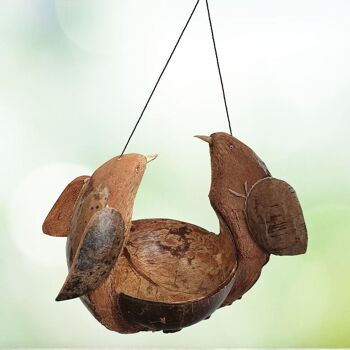 Mangeoire à oiseaux Vie Naturals, coquille de noix de coco avec sculpture de 2 oiseaux, hauteur de suspension d'environ 30 cm 4