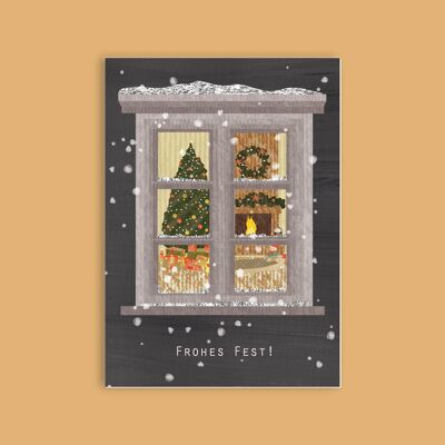 Postal carton pulpa de madera - Navidad - Ventana navideña