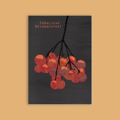 Postkarte Holzschliffpappe - Weihnachten - rote Beeren