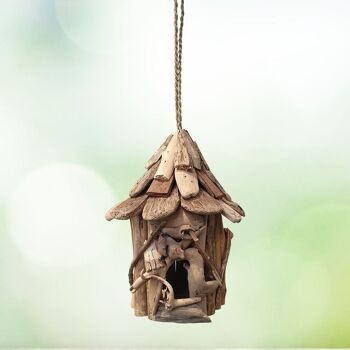 Maison à oiseaux Vie Naturals, bois flotté, ronde, hauteur de suspension d'environ 30 cm 3