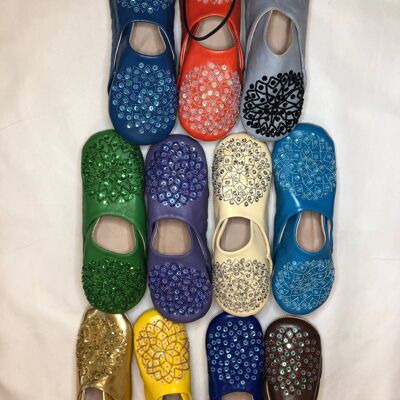 Women's Sequin Embroidered Moroccan Leather Slippers