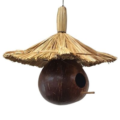 Vie Naturals Bird Feeder/House, Coconut & Straw, 35cm
