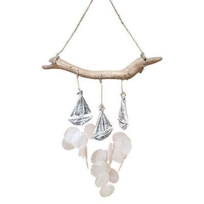 Vie Naturals Boat with Capiz Shell Wind Chime, 60cm Hanging Height