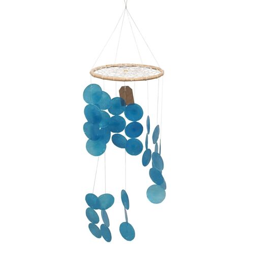 Vie Naturals Capiz Shell Wind Chime, 45cm Hanging Height, Blue