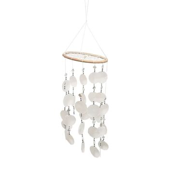 Carillon à vent Vie Naturals, hauteur de suspension 45 cm, coquilles Capiz blanches avec perles noires 2