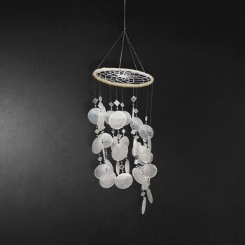 Carillon à vent Vie Naturals, hauteur de suspension 45 cm, coquilles Capiz blanches avec perles noires 4