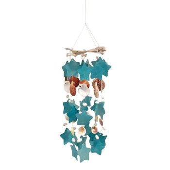 Carillon éolien Vie Naturals Capiz & Seashell, hauteur de suspension 55 cm, bleu 2