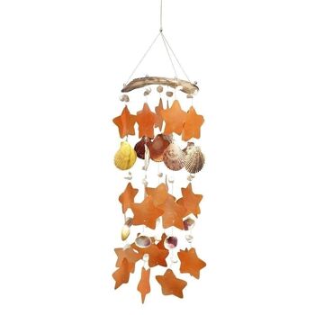 Carillon éolien Vie Naturals Capiz & Seashell, hauteur de suspension 55 cm, orange 2