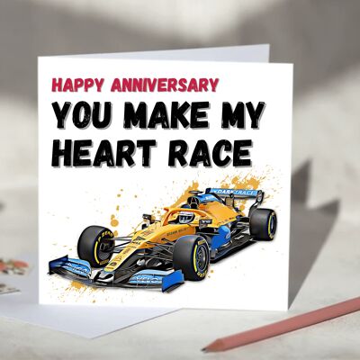 You Make My Heart Race F1 Card - Happy Anniversary - McLaren / SKU120
