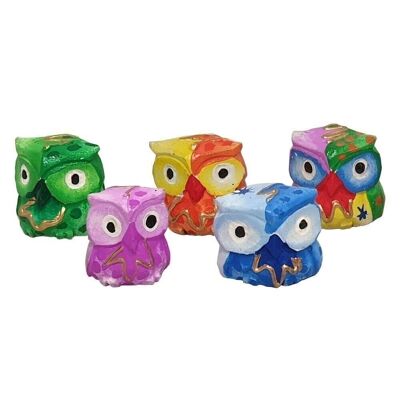 Vie Naturals Abstract Owl Carving, Painted - Set of 5, 10 cm