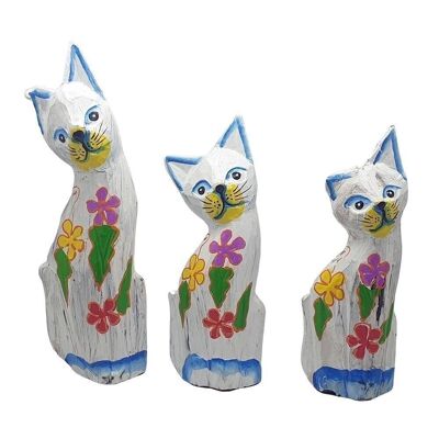 Vie Naturals Sexy Cat Carving, White - Set of 3, 20/18/15cm