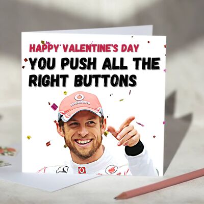 Jenson Button You Push All The Right Buttons F1 Card - Happy Valentine's Day / SKU390