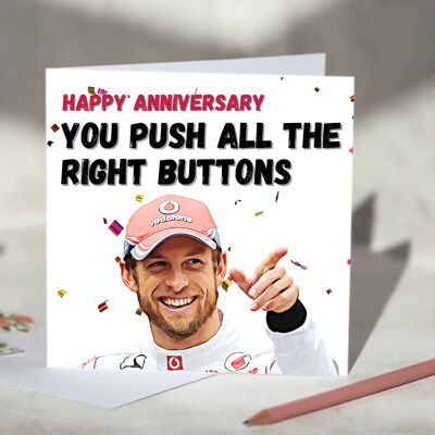 Jenson Button You Push All The Right Buttons F1 Card - Happy Anniversary / SKU391
