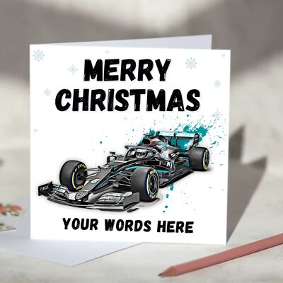 Personalised F1 Christmas Card featuring Racing Cars including Mercedes, Red Bull, McLaren and Ferrari - Mercedes / SKU458