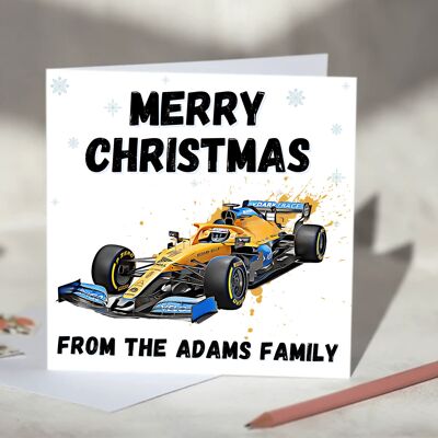 Personalised F1 Christmas Card featuring Racing Cars including Mercedes, Red Bull, McLaren and Ferrari - McLaren / SKU459