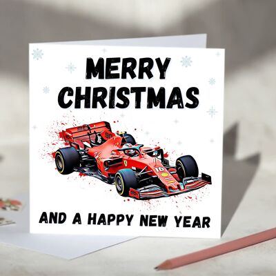 Personalised F1 Christmas Card featuring Racing Cars including Mercedes, Red Bull, McLaren and Ferrari - Ferrari / SKU461