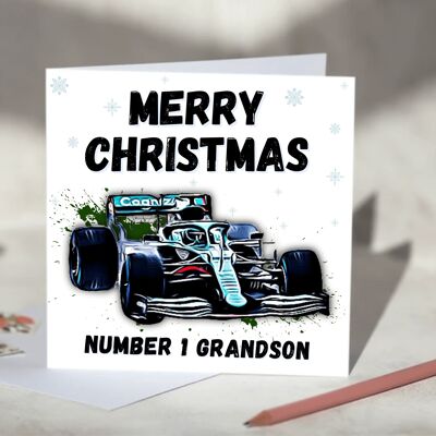 Personalised F1 Christmas Card featuring Racing Cars including Mercedes, Red Bull, McLaren and Ferrari - Aston Martin / SKU462