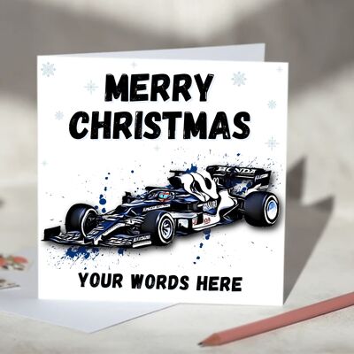 Personalised F1 Christmas Card featuring Racing Cars including Mercedes, Red Bull, McLaren and Ferrari - AlphaTauri / SKU463